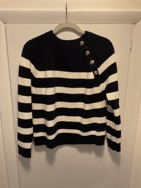 Sezane Gary Jumper, Navy and Ecru Stripe, Size Small